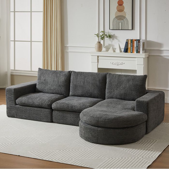 Canape D Angle 3 Places En Chenille Grise Canape Modulaire Reversible FloraGrace Pour Salon Sans Montage 250x160x80cm