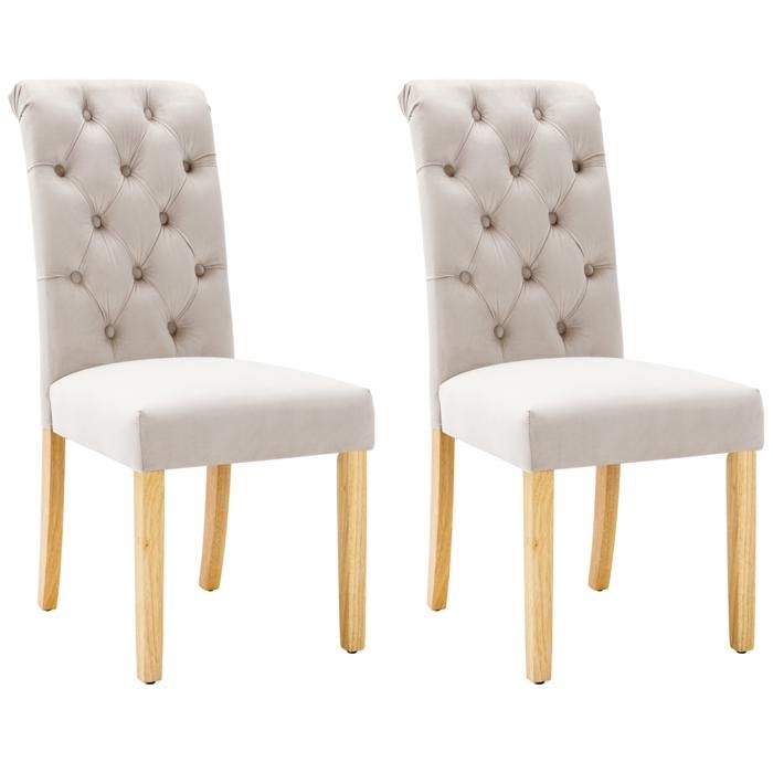 ELVORIN Chaise de salle à manger lot de 2 100 x 43 x 63 cm velours beige dossier capitonné pieds en chêne à monter soi-même