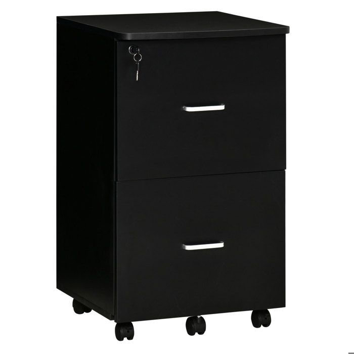 YWJ Commode de bureau meuble dappoint avec 2 tiroirs fermant à clé pour étude et bureau 43x45x72 cm noir