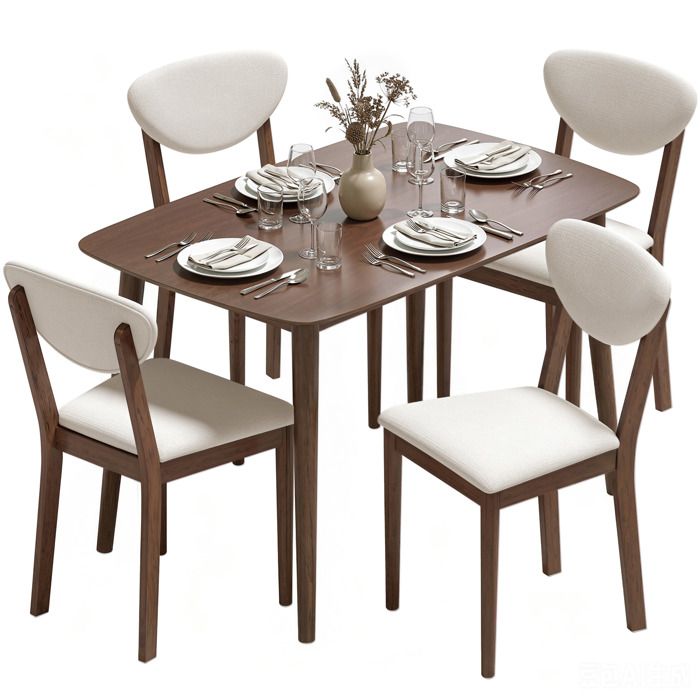Table salle à manger 4 personnes ensemble table de cuisine avec 4 chaises assise rembourrée crème