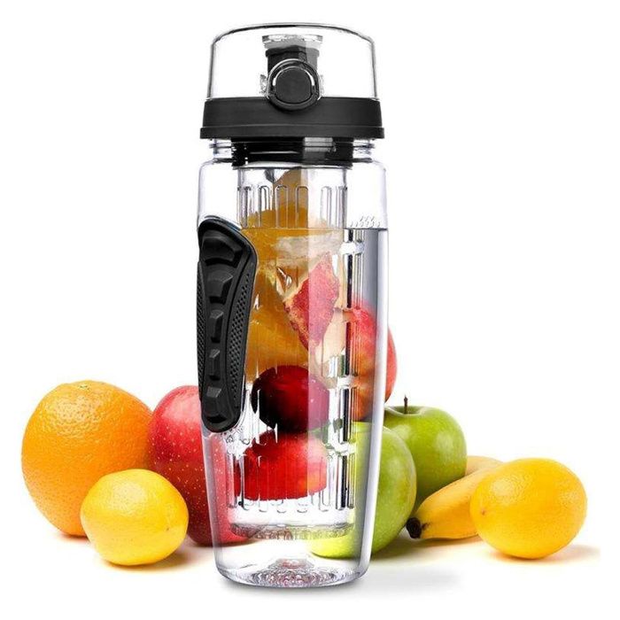Bouteille à infusion de fruits avec etui isotherme anti-condensation et long infuseur  - Lazozo -  1litre noir gourde