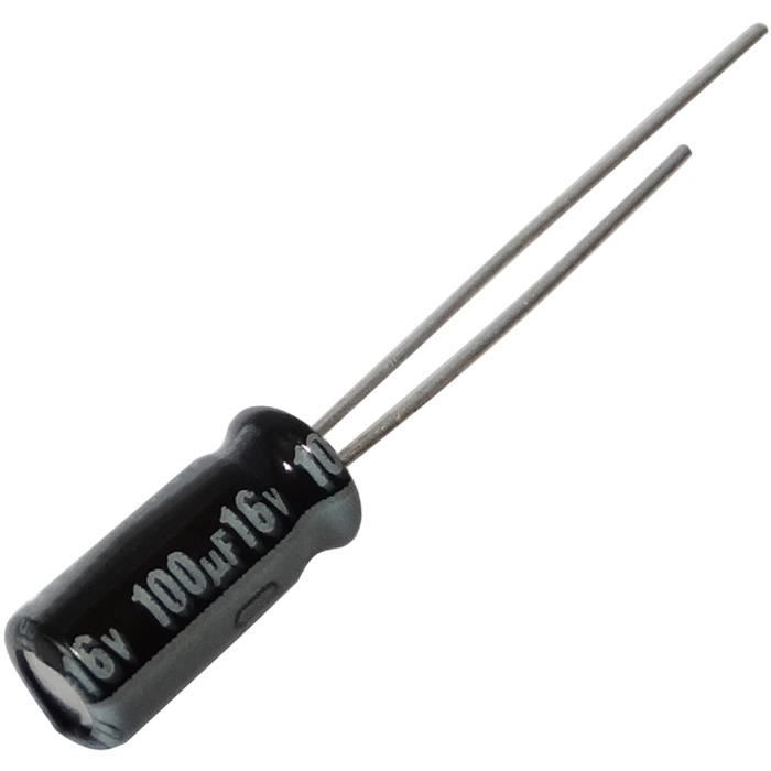 Lot De 3 Condensateurs électrolytiques 100µF / 16V - PIRABADI, -40°C à +105°C, Radial