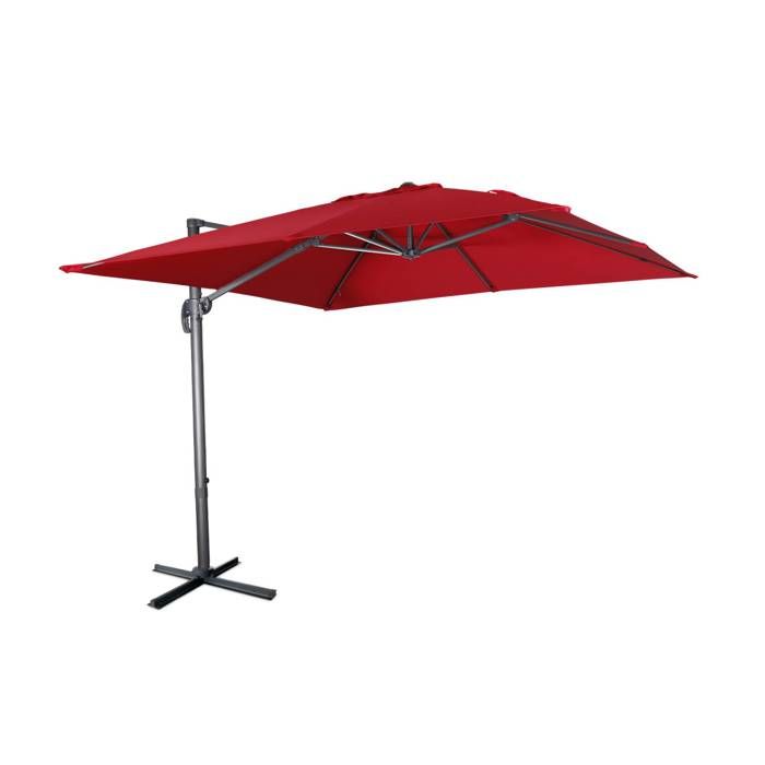 SWEEEK Parasol d&eacute;port&eacute; carr&eacute; rouge inclinable et rotatif 3m par 3m