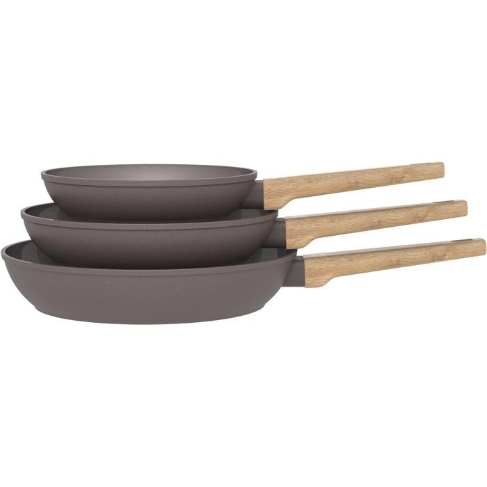 Set de 3 poêles - Tous feux dont induction - ARTHUR MARTIN - AM1052 - Revêtement céramique - Ø 20-24-28 cm - Taupe