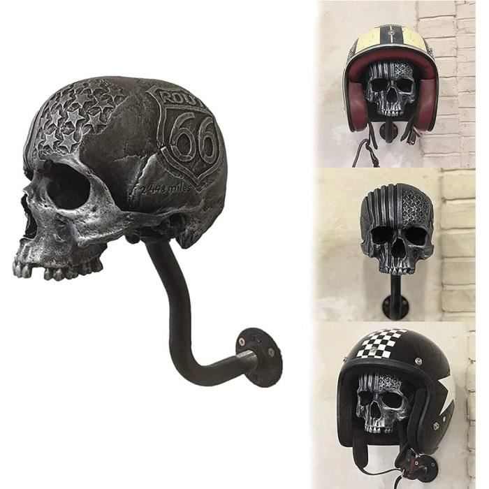Porte-casque Mural Tête De Mort KEFFOR - Support Crâne Moto Décoration Gothique