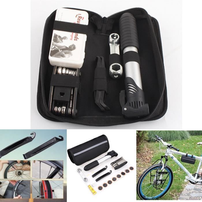 Portable Vélo Pompe Pneu Réparation Multi-fonctionnel Outils Set Kit withstorage Sac 