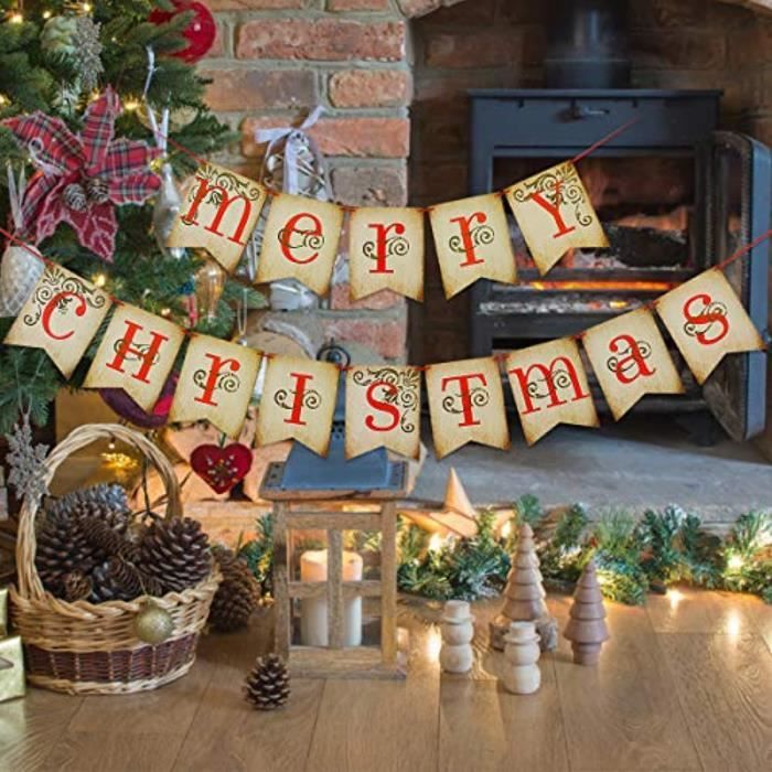 Support A Decorer Xiem8 Joyeux Noel Banniere Decorations De Fete De Noel Decorations De Noel Vintage Decor De Cheminee De Noel Ba Cdiscount Maison