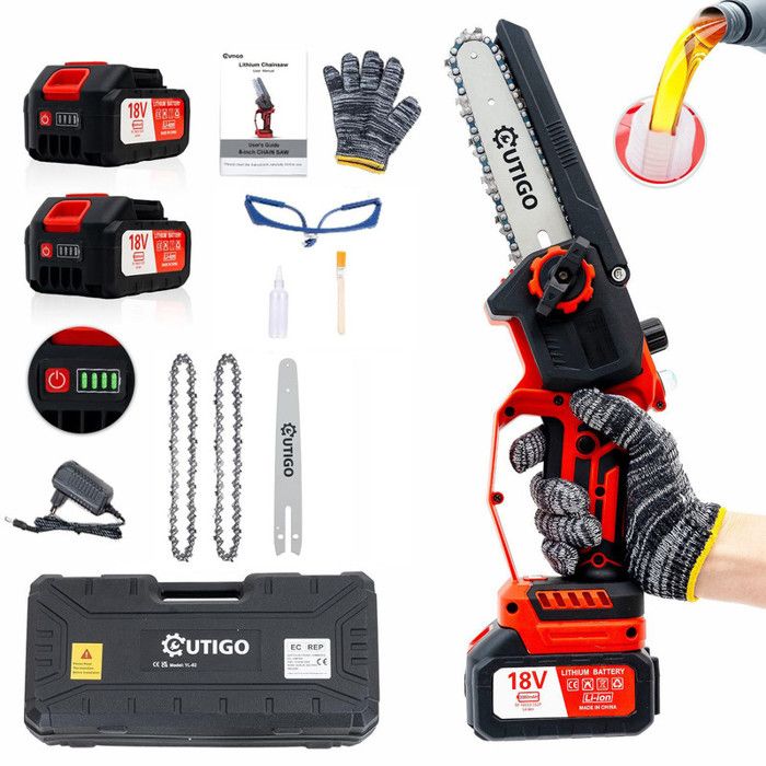 Tronçonneuse électrique Sans Fil 30cm (12 Pouces) - 20V, 2 Batteries 4Ah, Moteur Sans Balais, Pour Coupe Bois Et élagage