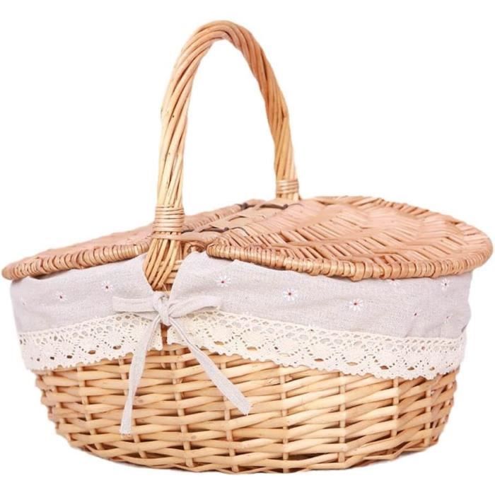 Panier Pique-Nique Rotin Style - 35x46x28.5cm | Transport Facile Pour Camping Et Excursions