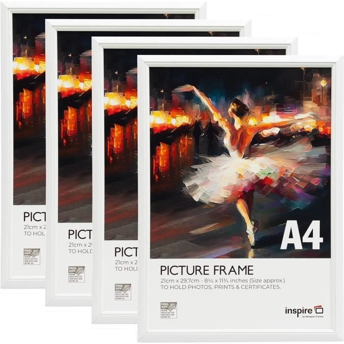 Lot De 4 Cadres Photo A4 21x30 Cm Noir Avec Plexiglas - Pour Photos, Posters - Support Table Ou Mur