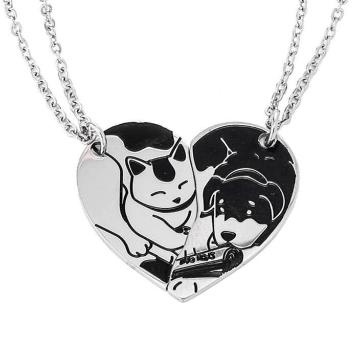 2pcs Acier Inoxydable Amour Cœur Yin Yang Animaux Chat Chien Puzzle Pendentif Couple Collier Noir Argent Noir Argent Achat Vente Sautoir Et Collier 2pcs Acier Inoxydable Amour Mixte Adulte Acier Argente