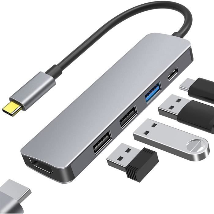 Hub USB C, 5 ports USB 3.0 ultra mince, alimentation PD 100 W, 4K UHD USB C  vers HDMI, 1 port USB 3.0, 2 ports USB 2.0, hub US[750] - Cdiscount  Informatique