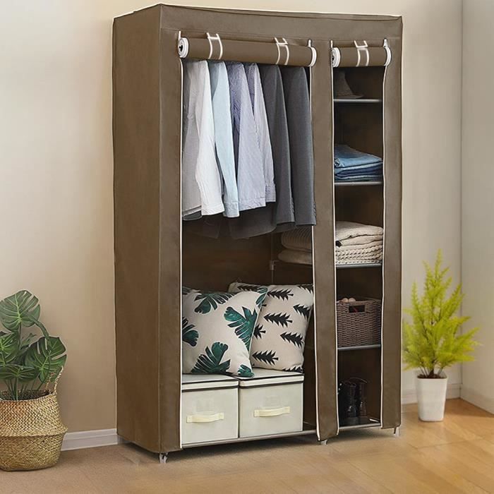 Armoire de Rangement - HSTURYZ - Dressing Penderie Tissu Non-tissé - 6 Cases - 178 x 110 x 45 cm - Marron