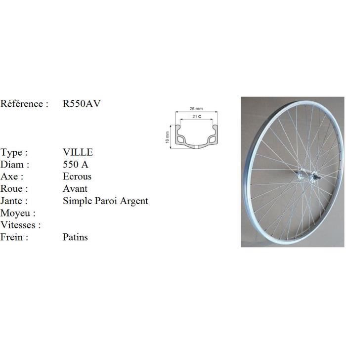 Roue velo Roue Avant velo Diametre 550 Etrto 28X490 Argente Cdiscount Sport