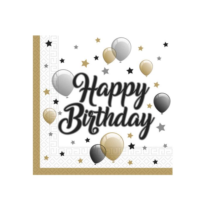 Lot De 20 Serviettes En Papier Happy Birthday – 3 Plis, 33x33 Cm – Décoration Table Anniversaire