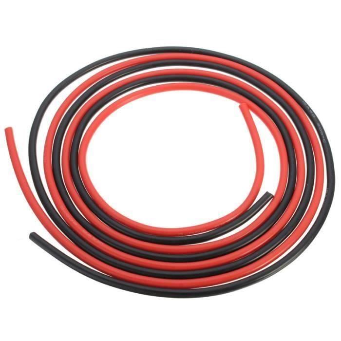 Noir 3 m Rouge 3 m Ligne de câble parallèle à 2 conducteurs souple et flexible 3,3 mm² Raccordement Brins sans oxygène Fil de cuivre étamé TUOFENG Fil électrique en silicone 12 AWG 6 mètres 