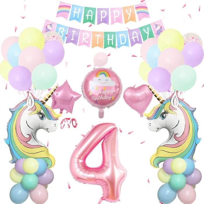 4 ans decoration anniversaire licorne fille,kit pastel ballon licorne  anniversaire fille avec bannière de joyeux anniversaire[A330] - Cdiscount  Maison