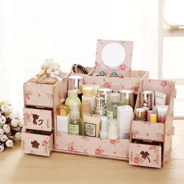 Etagere Boite Rangement Maquillage Diy En Bois Floral Multicolor