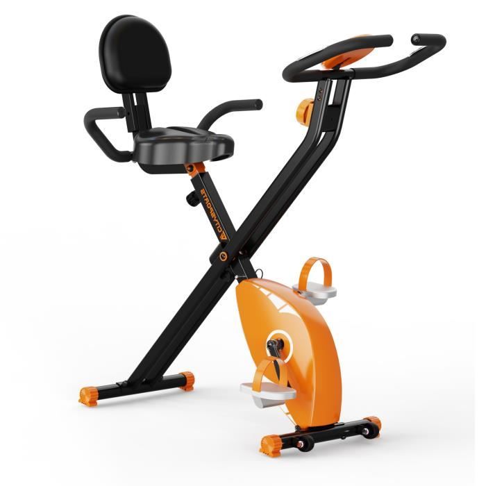 Velo d appartement pliable CITYSPORTS avec dossier et 8 niveaux de resistance Noir orange Cdiscount Sport