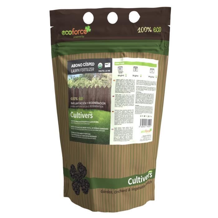 CULTIVERS Engrais organique pour gazon 20 kg. Engrais granulé 100% biologique et végétalien à libération lente et contrôlée à base d