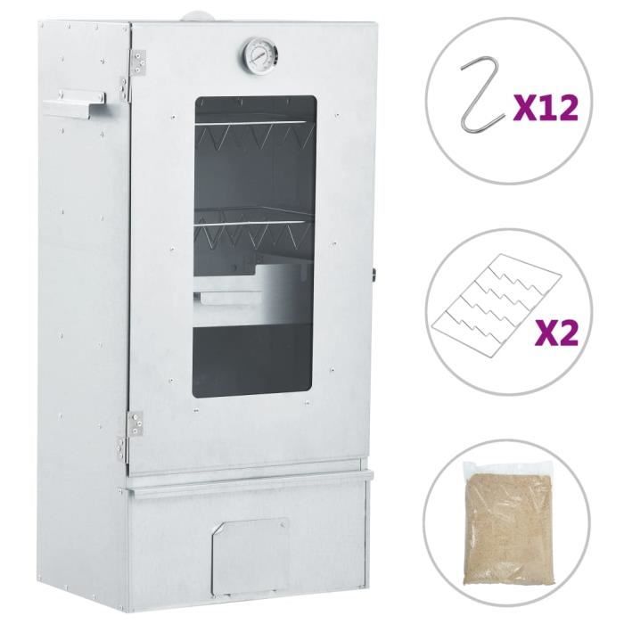 Fumoir de four à BBQ avec 1 kg de copeaux de bois 44,5x29x83 cm acier galvanisé HB055