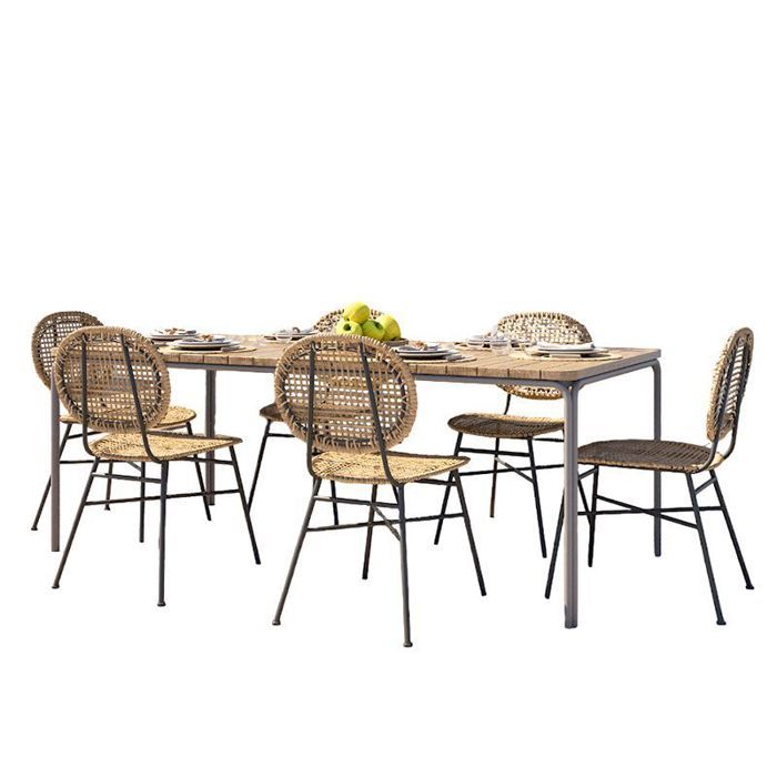 Ensemble table ASTI en bois d'acacia FSC 200 cm et 6 chaises de jardin naturelles - 47