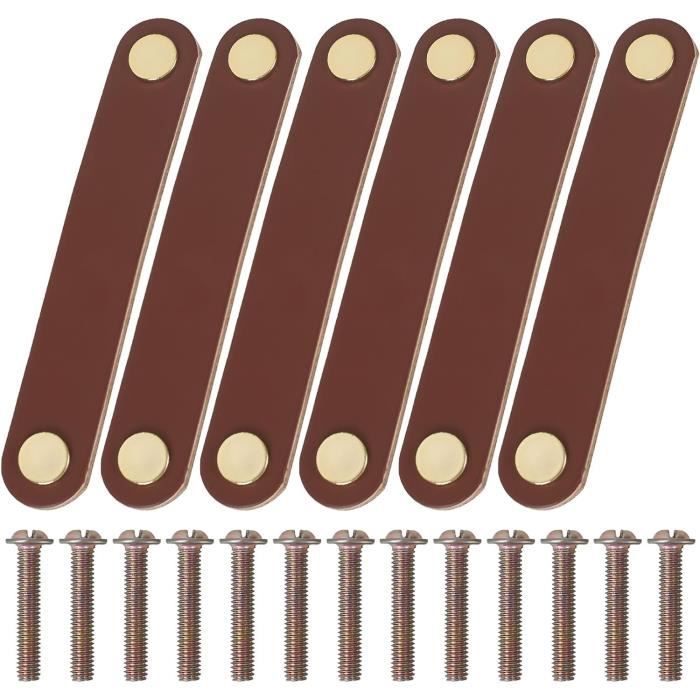 Lot De 6 Poignées De Meuble En Cuir Synthétique - Design Double Trou 128mm - Pour Armoires, Tiroirs, Cuisine - Alliage De Zinc (Vis Incluses)