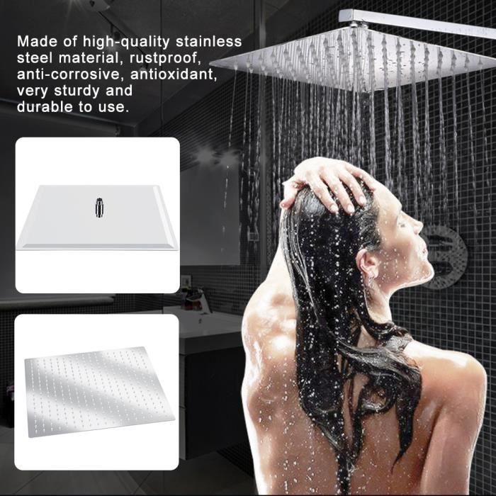 Pomme De Douche Carrée En Acier Inoxydable 29x19cm - Tête De Douche Pluie Plafond Avec Effet Chute D'Eau Relaxante, Économie D'Eau Et Haute Pression, Argenté