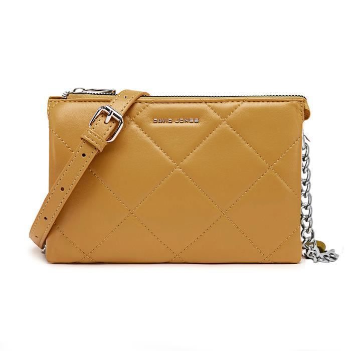 David Jones - Pochette Soirée Matelassé - Petit Sac Bandoulière Cuir PU Femme - Jaune David Jones - Pochette Soirée Matelassé - Petit Sac Bandoulière Cuir PU Femme - Jaune