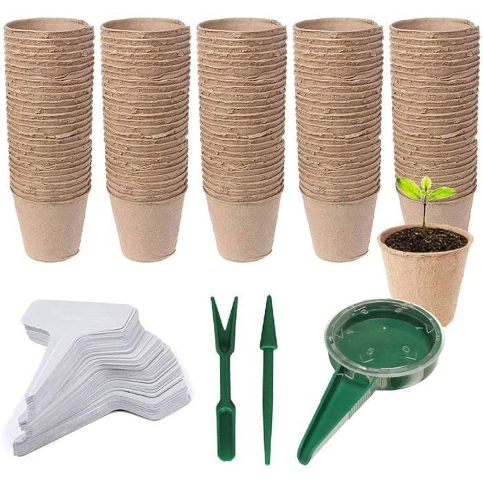 Woohome Kit Complet 153 Pièces : 100 Pots Biodégradables 6 Cm + Étiquettes + Outils De Semis Pour Jardinage Écologique