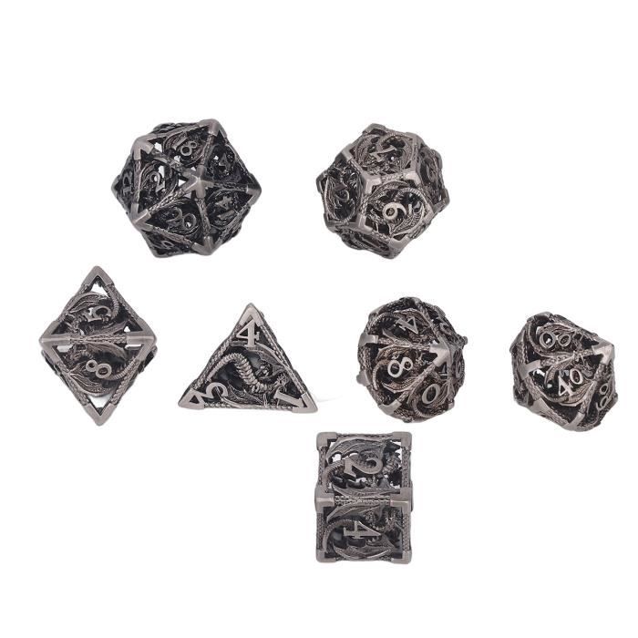 2025 Shadow Roulette Spinner de Dés pour Ensemble de Dés DND, 7-en-1 Dés Métalliques Dragon pour Dungeons and Dragons avec Coffret Cadeau, Cadeau pour Jeux de Rôle sur Table RPG (Bleu-Argent
