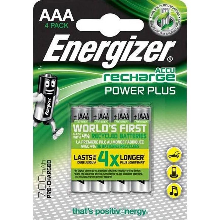 Piles rechargeables AAA HR03 Accus Energizer Power Plus 700 mAh pack de 4