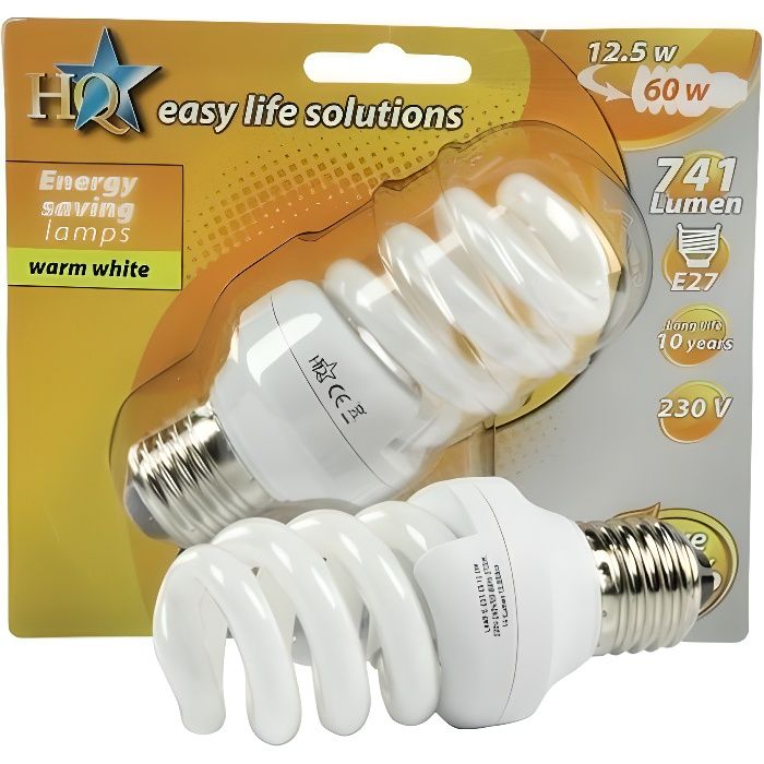 Lot économique de 10 ampoules à spirale à économie dénergie E27 15 W lumière chaude 