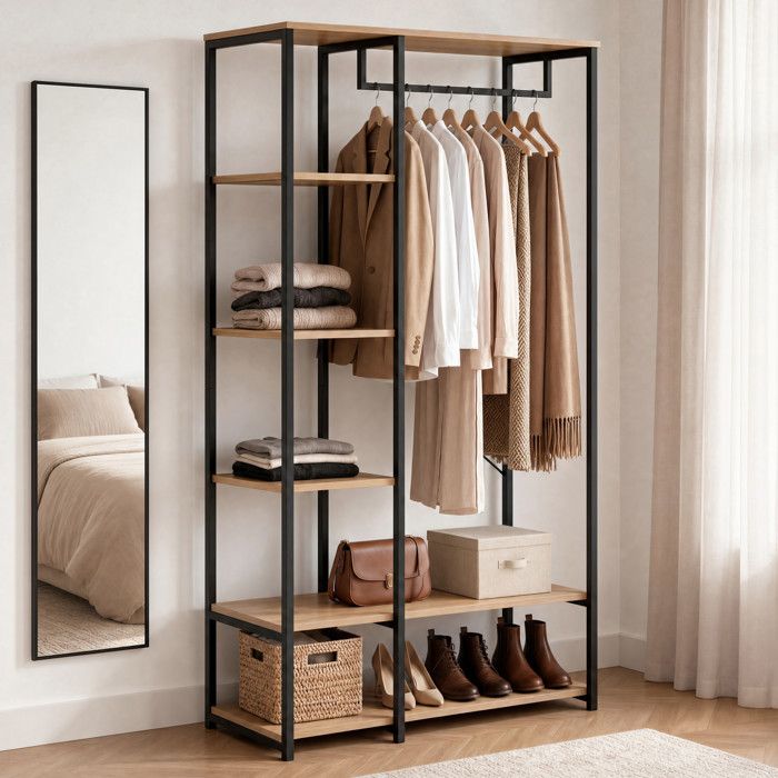 IDMARKET Dressing penderie étagères L. 90 cm DETROIT design industriel