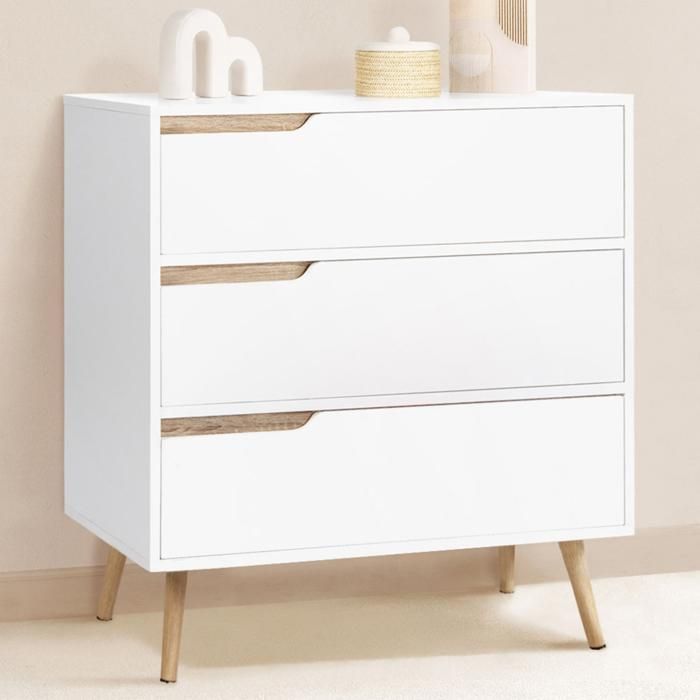 IDMARKET Commode 3 tiroirs HELSINKI 80 cm scandinave blanc IDMARKET Commode 3 tiroirs HELSINKI 80 cm scandinave blanc