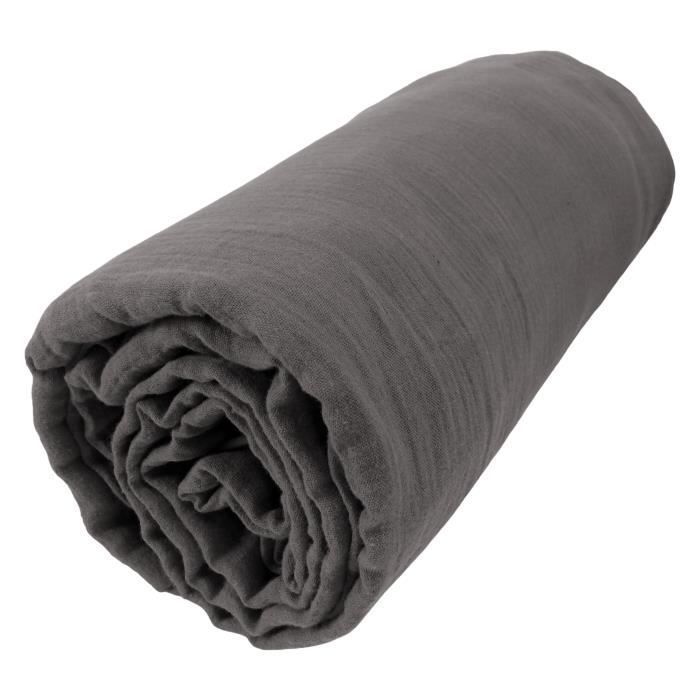 Drap housse - INTEX DECO - Granit - 140 x 190 cm - Bonnet 30 cm - Gaze de coton