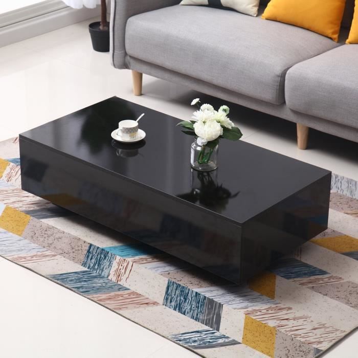 Table Basse Scandinave Noir Laque Rectangulaire En Mdf Style