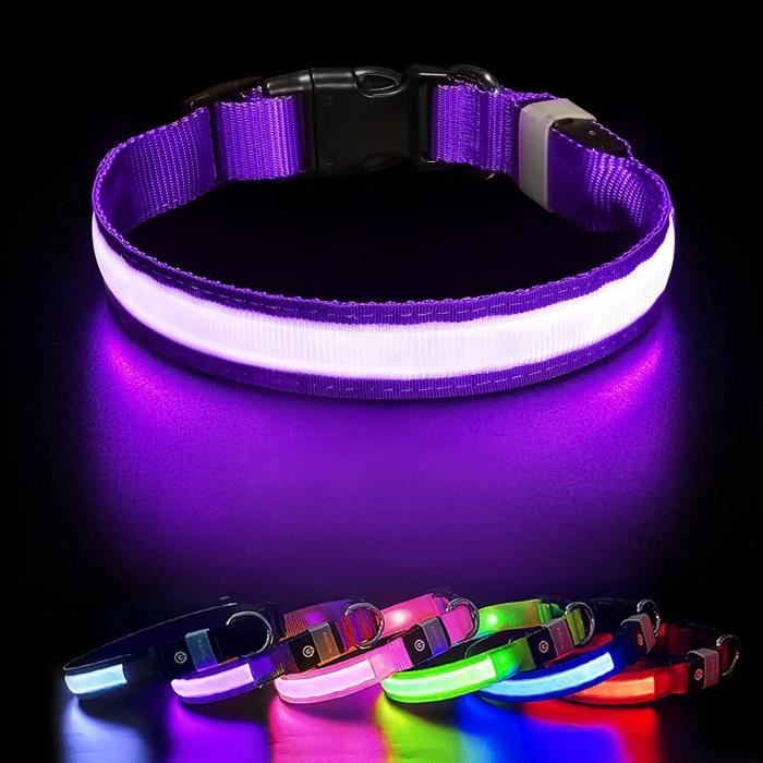 Comparer les prix de MASBRILL Collier Lumineux Chien Rechargeable Etanche Fluorescent Collier LED Chien Réglable pour Petits Grands Chiens (Violet, L)