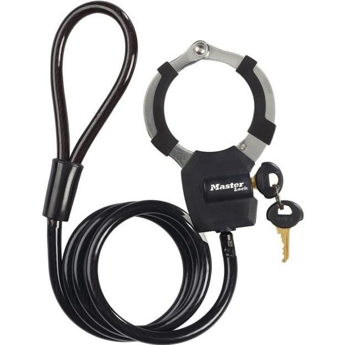Antivol à Clé avec Menotte - Master Lock 8275EURDPRO - 1m - Idéal pour trottinettes - Noir