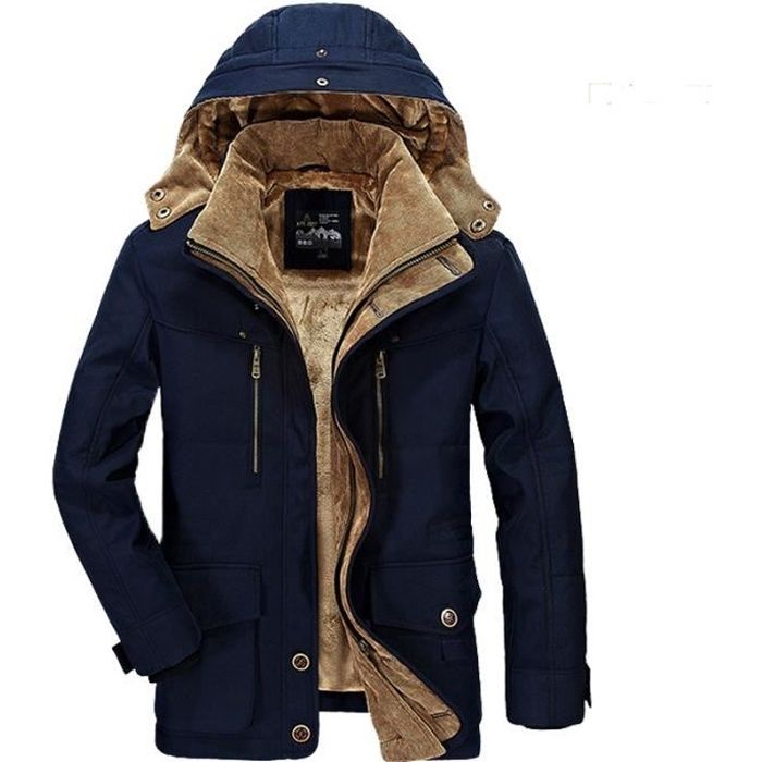Manteau longue homme a capuche a la mode de plus de velours et manteau Epaississant Vetement Masculin Bleu Cdiscount Pret a Porter