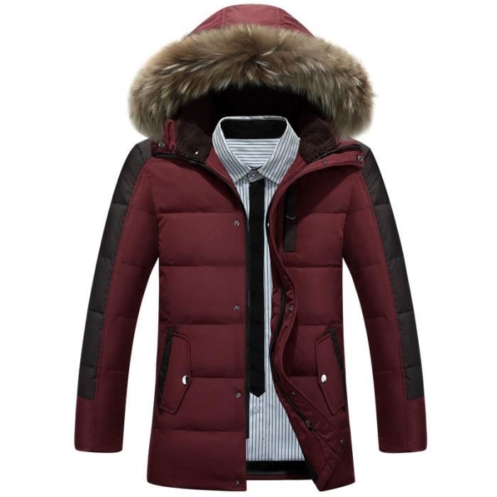 Doudoune Homme Encapuchonne Bordure en Fausse Fourrure Mi longue VeTement Masculin Rouge Rouge Rouge Cdiscount Pret a Porter