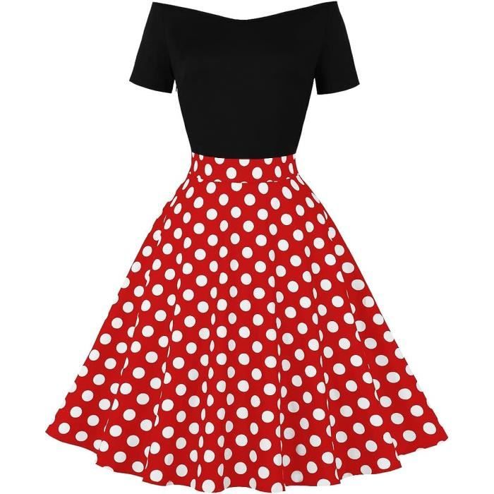 Robe vintage elegante a pois rustique Rouge Rouge Cdiscount Pret a Porter