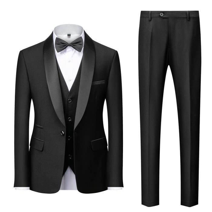 Veste Gilet Pantalon Noeud papillon Costume Homme Mariage Business Slim Fit Smoking Men Suits Noir XD42B
