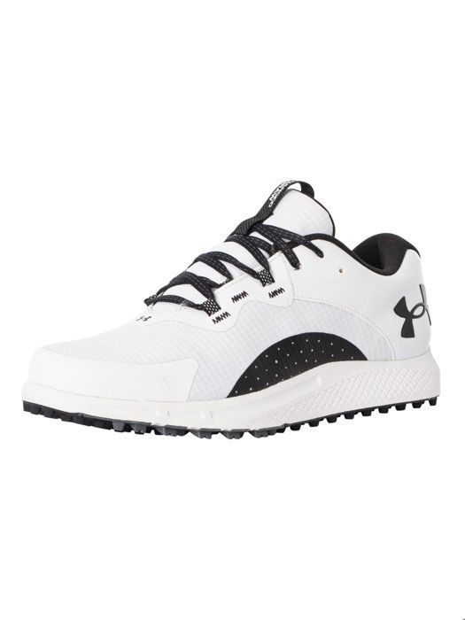 Chaussures de golf sans pointes Under Armour Amour Charge Draw 2 Sl pour hommes - Blanc/noir - Terrain sec Chaussures de golf sans pointes Under Armour Amour Charge Draw 2 Sl pour hommes - Blanc/noir - Terrain sec