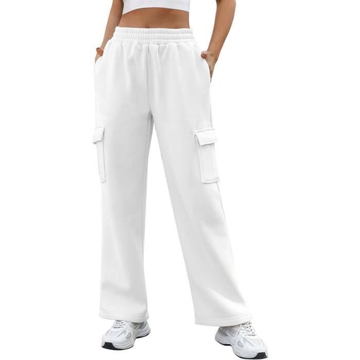 Pantalon Jogging Femme Large Blanc - Haute Taille - Training Pants  Respirant pour Fitness et Sports d'hiver