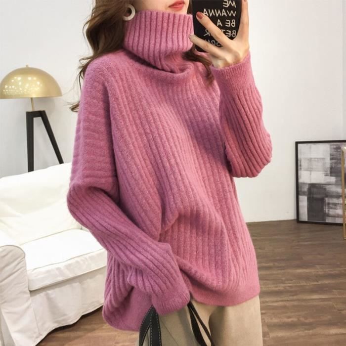 Pull large store col roulé femme