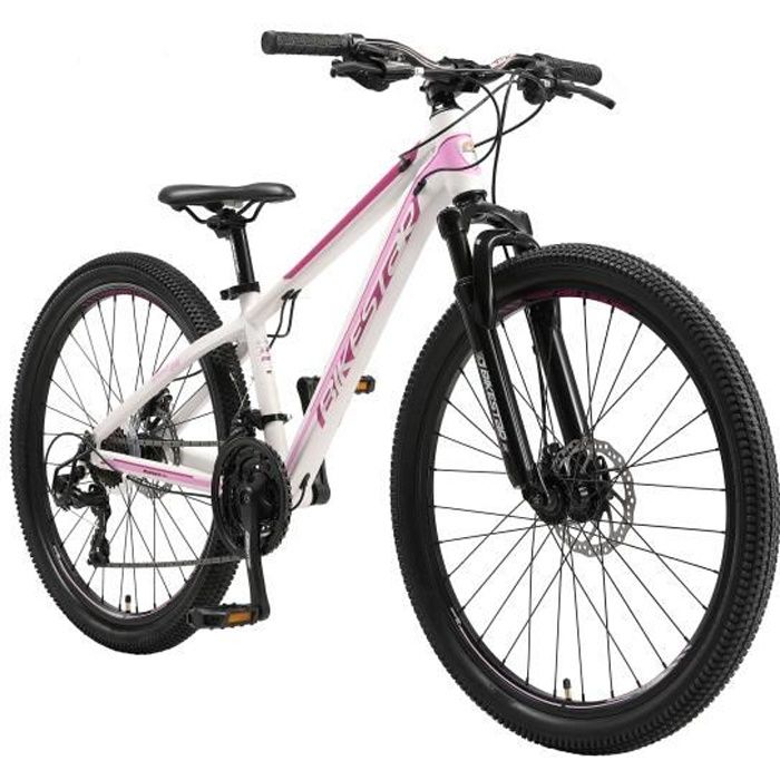 VTT BIKESTAR 26 Pouces 21 vitesses Shimano avec frein à disque Hardtail Blanc Rose