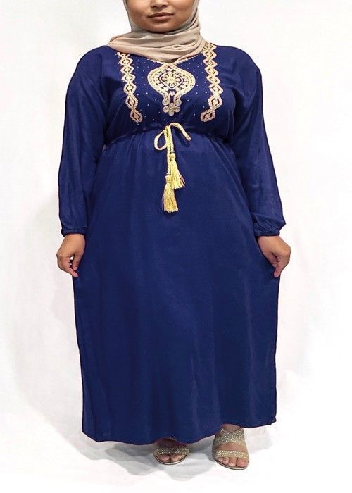 Caftan abaya maison fête tunique longue oriental été Bleu Laila