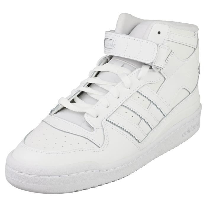 Adidas Baskets adidas FORUM MID FY4975 - Homme - Blanc - Textile - Lacets - Cuir et Synthetique