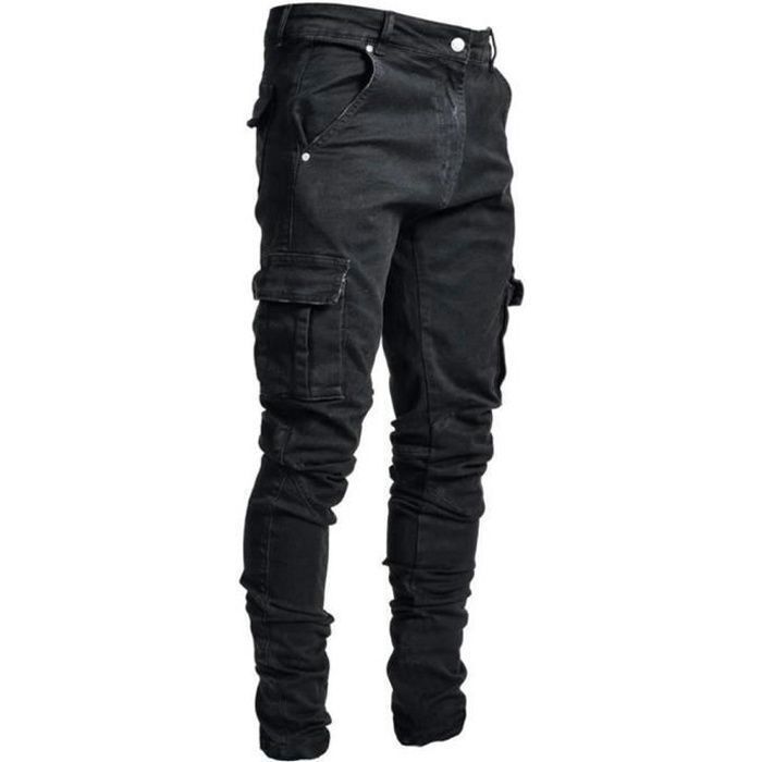 Pantalon Cargo, Noir Homme Large